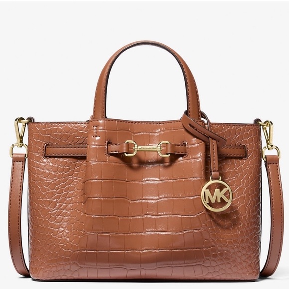 Michael Kors Carson Small Crocodile Embossed Satchel Bag Luggage - Picture 1 of 11